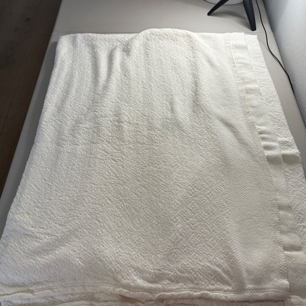 VTG Ivory Cotton Diamond Matelasse Woven Blanket Geometric Textured Cottagecore - Picture 6 of 8